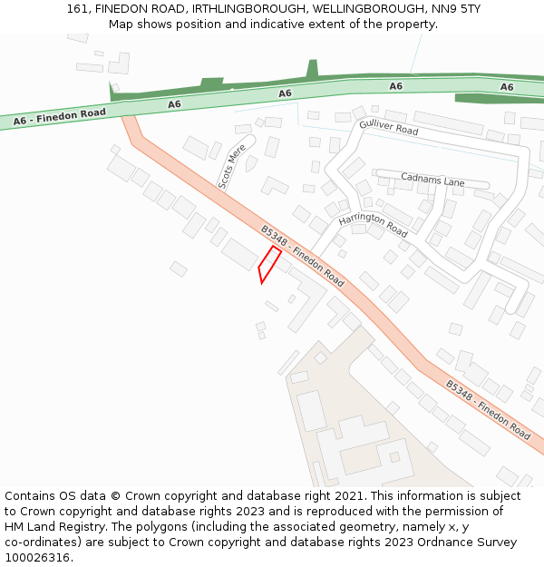 161, FINEDON ROAD, IRTHLINGBOROUGH, WELLINGBOROUGH, NN9 5TY: Location map and indicative extent of plot