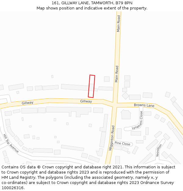 161, GILLWAY LANE, TAMWORTH, B79 8PN: Location map and indicative extent of plot