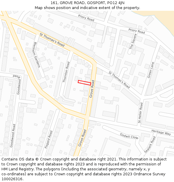 161, GROVE ROAD, GOSPORT, PO12 4JN: Location map and indicative extent of plot