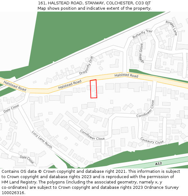 161, HALSTEAD ROAD, STANWAY, COLCHESTER, CO3 0JT: Location map and indicative extent of plot