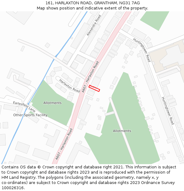 161, HARLAXTON ROAD, GRANTHAM, NG31 7AG: Location map and indicative extent of plot