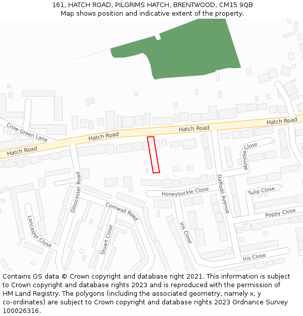 161, HATCH ROAD, PILGRIMS HATCH, BRENTWOOD, CM15 9QB: Location map and indicative extent of plot