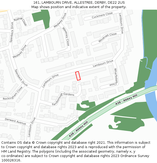 161, LAMBOURN DRIVE, ALLESTREE, DERBY, DE22 2US: Location map and indicative extent of plot