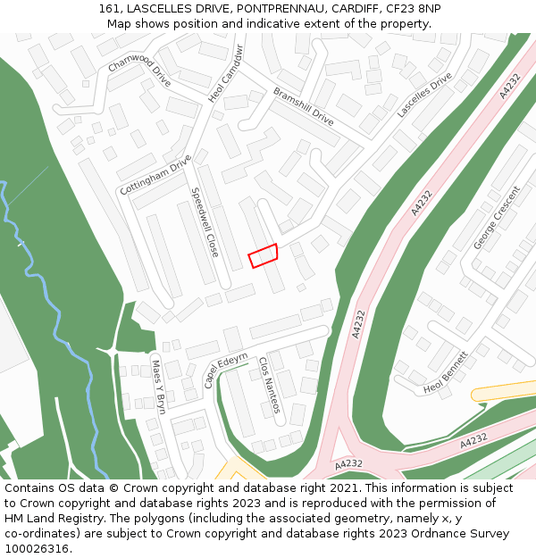 161, LASCELLES DRIVE, PONTPRENNAU, CARDIFF, CF23 8NP: Location map and indicative extent of plot