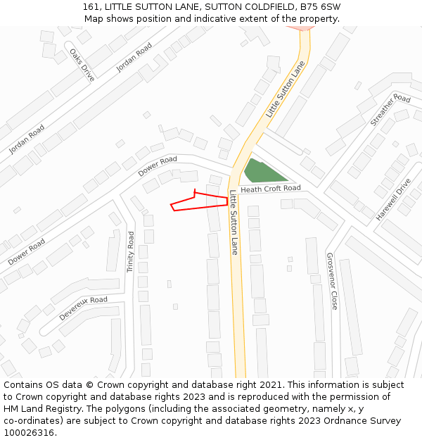 161, LITTLE SUTTON LANE, SUTTON COLDFIELD, B75 6SW: Location map and indicative extent of plot