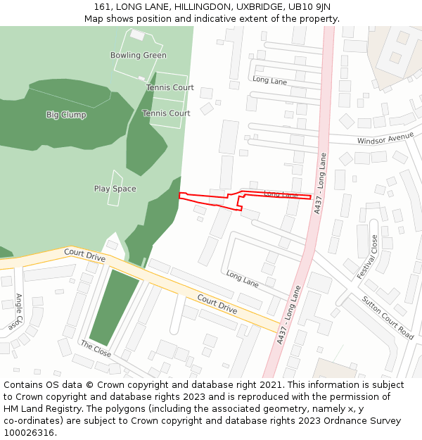 161, LONG LANE, HILLINGDON, UXBRIDGE, UB10 9JN: Location map and indicative extent of plot