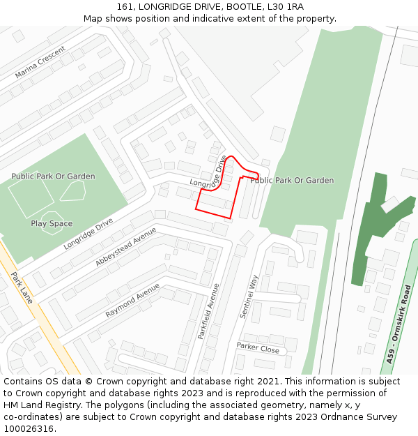 161, LONGRIDGE DRIVE, BOOTLE, L30 1RA: Location map and indicative extent of plot