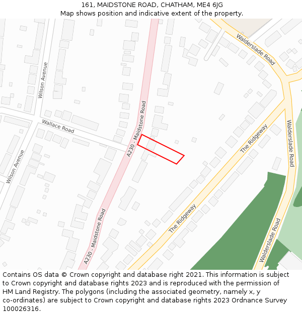 161, MAIDSTONE ROAD, CHATHAM, ME4 6JG: Location map and indicative extent of plot