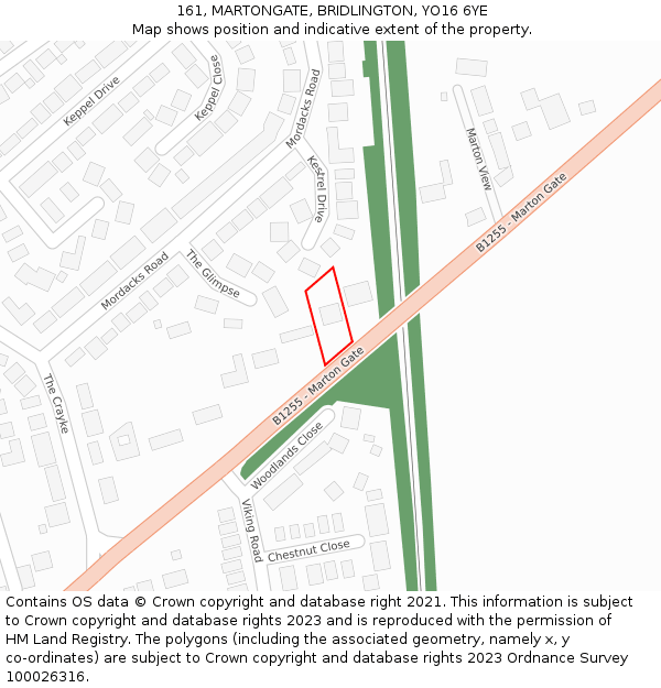 161, MARTONGATE, BRIDLINGTON, YO16 6YE: Location map and indicative extent of plot