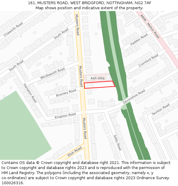 161, MUSTERS ROAD, WEST BRIDGFORD, NOTTINGHAM, NG2 7AF: Location map and indicative extent of plot