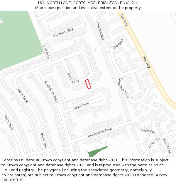 161, NORTH LANE, PORTSLADE, BRIGHTON, BN41 2HH: Location map and indicative extent of plot