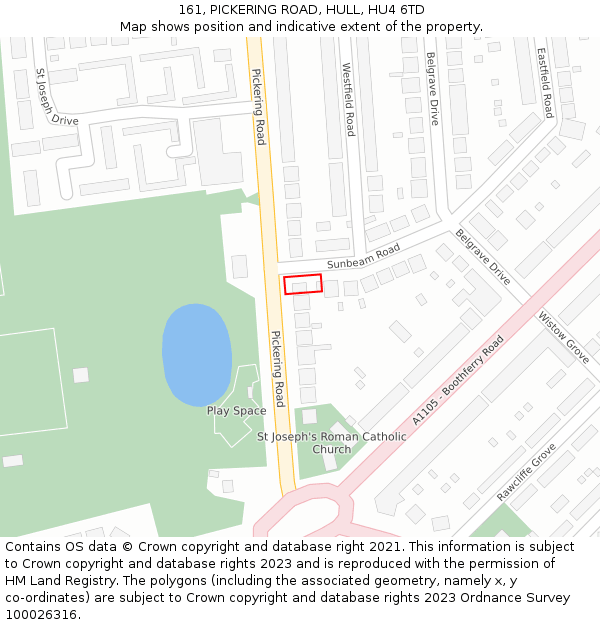 161, PICKERING ROAD, HULL, HU4 6TD: Location map and indicative extent of plot