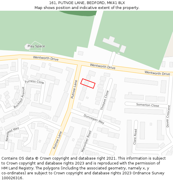 161, PUTNOE LANE, BEDFORD, MK41 8LX: Location map and indicative extent of plot