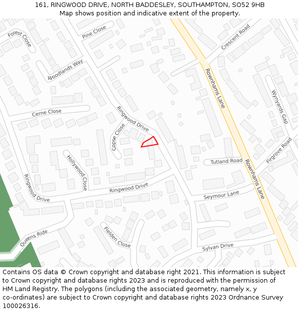 161, RINGWOOD DRIVE, NORTH BADDESLEY, SOUTHAMPTON, SO52 9HB: Location map and indicative extent of plot