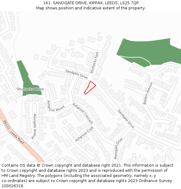 161, SANDGATE DRIVE, KIPPAX, LEEDS, LS25 7QP: Location map and indicative extent of plot