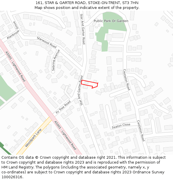 161, STAR & GARTER ROAD, STOKE-ON-TRENT, ST3 7HN: Location map and indicative extent of plot