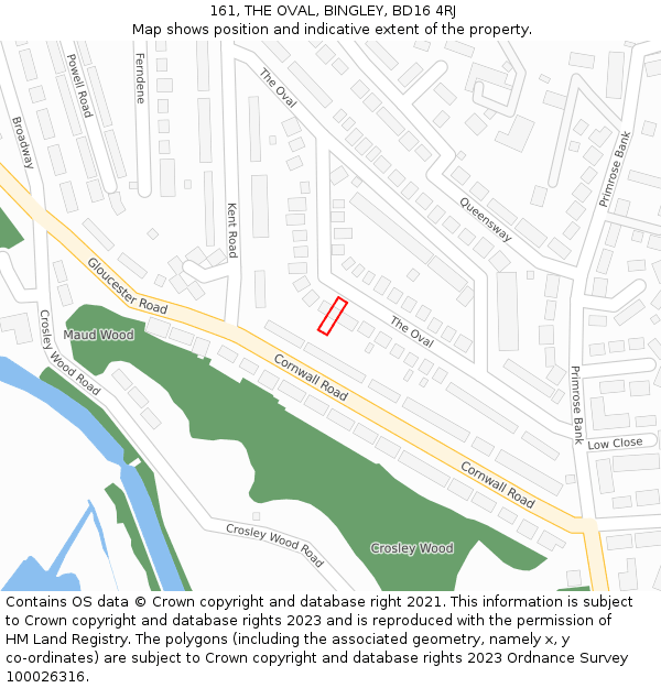 161, THE OVAL, BINGLEY, BD16 4RJ: Location map and indicative extent of plot