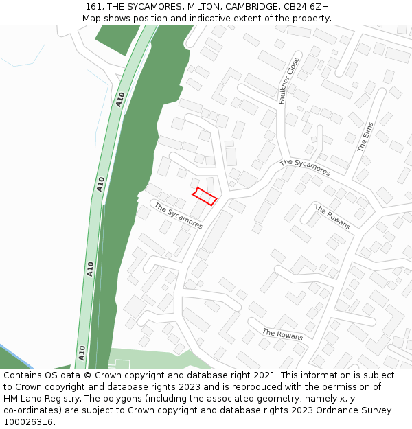 161, THE SYCAMORES, MILTON, CAMBRIDGE, CB24 6ZH: Location map and indicative extent of plot