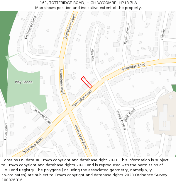 161, TOTTERIDGE ROAD, HIGH WYCOMBE, HP13 7LA: Location map and indicative extent of plot