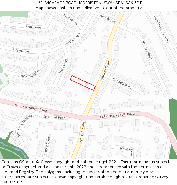 161, VICARAGE ROAD, MORRISTON, SWANSEA, SA6 6DT: Location map and indicative extent of plot