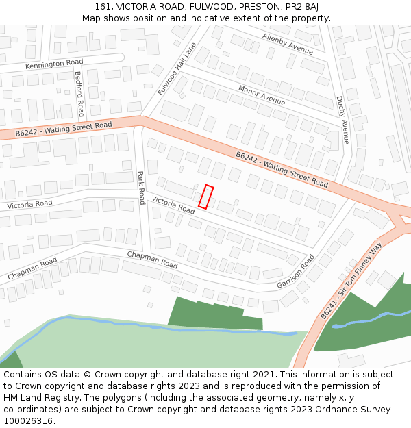 161, VICTORIA ROAD, FULWOOD, PRESTON, PR2 8AJ: Location map and indicative extent of plot