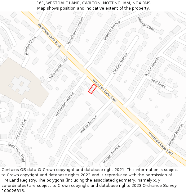 161, WESTDALE LANE, CARLTON, NOTTINGHAM, NG4 3NS: Location map and indicative extent of plot