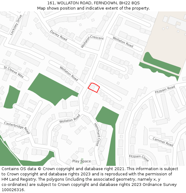 161, WOLLATON ROAD, FERNDOWN, BH22 8QS: Location map and indicative extent of plot