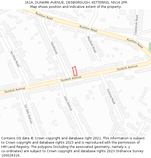 161A, DUNKIRK AVENUE, DESBOROUGH, KETTERING, NN14 2PR: Location map and indicative extent of plot