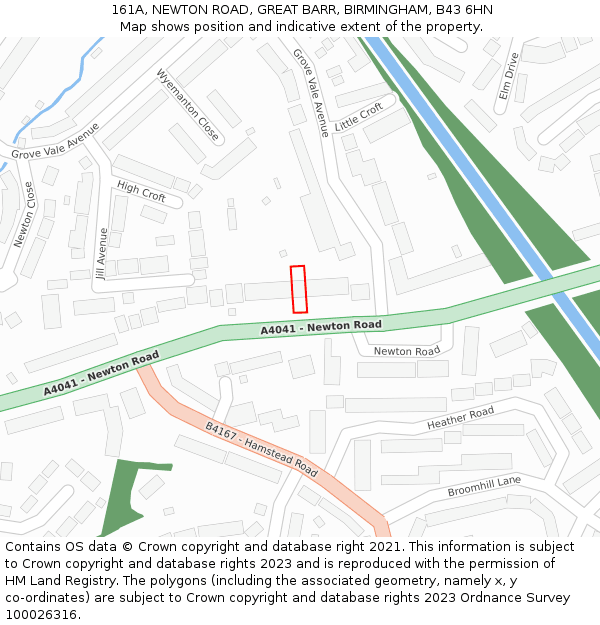 161A, NEWTON ROAD, GREAT BARR, BIRMINGHAM, B43 6HN: Location map and indicative extent of plot