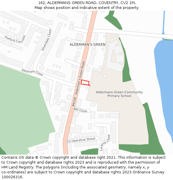 162, ALDERMANS GREEN ROAD, COVENTRY, CV2 1PL: Location map and indicative extent of plot