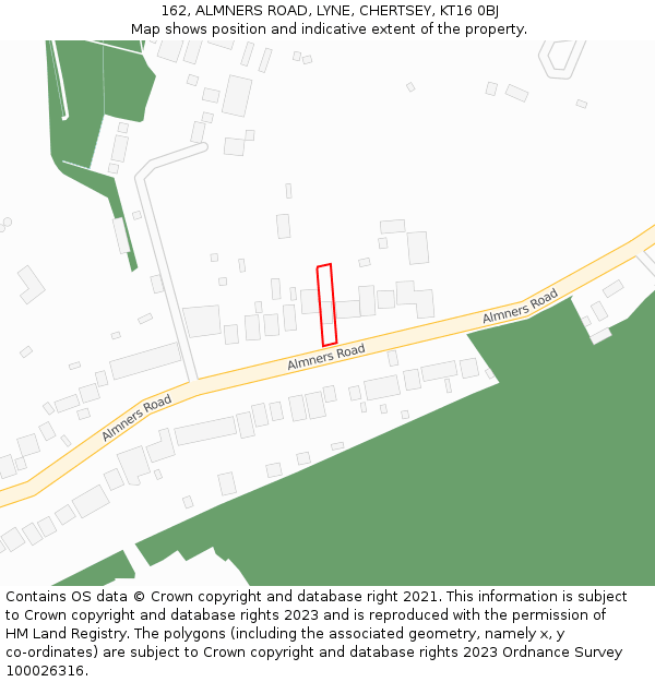 162, ALMNERS ROAD, LYNE, CHERTSEY, KT16 0BJ: Location map and indicative extent of plot