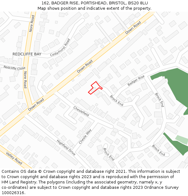 162, BADGER RISE, PORTISHEAD, BRISTOL, BS20 8LU: Location map and indicative extent of plot