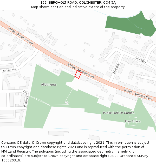 162, BERGHOLT ROAD, COLCHESTER, CO4 5AJ: Location map and indicative extent of plot