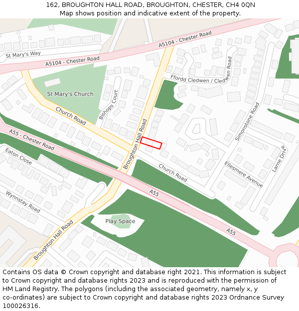 162, BROUGHTON HALL ROAD, BROUGHTON, CHESTER, CH4 0QN: Location map and indicative extent of plot