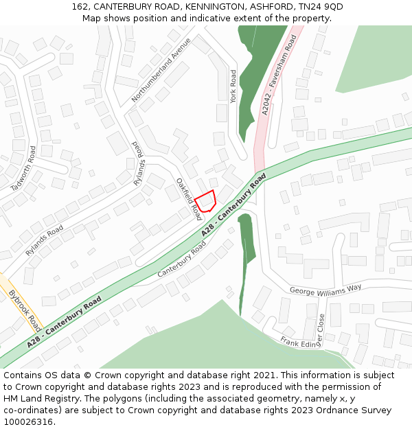 162, CANTERBURY ROAD, KENNINGTON, ASHFORD, TN24 9QD: Location map and indicative extent of plot