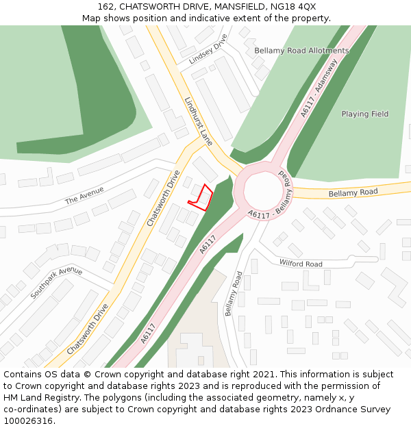 162, CHATSWORTH DRIVE, MANSFIELD, NG18 4QX: Location map and indicative extent of plot