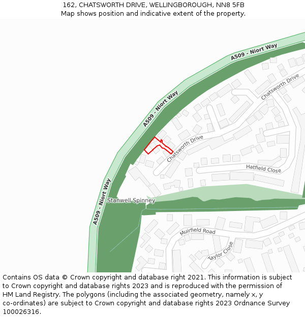 162, CHATSWORTH DRIVE, WELLINGBOROUGH, NN8 5FB: Location map and indicative extent of plot