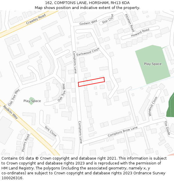 162, COMPTONS LANE, HORSHAM, RH13 6DA: Location map and indicative extent of plot