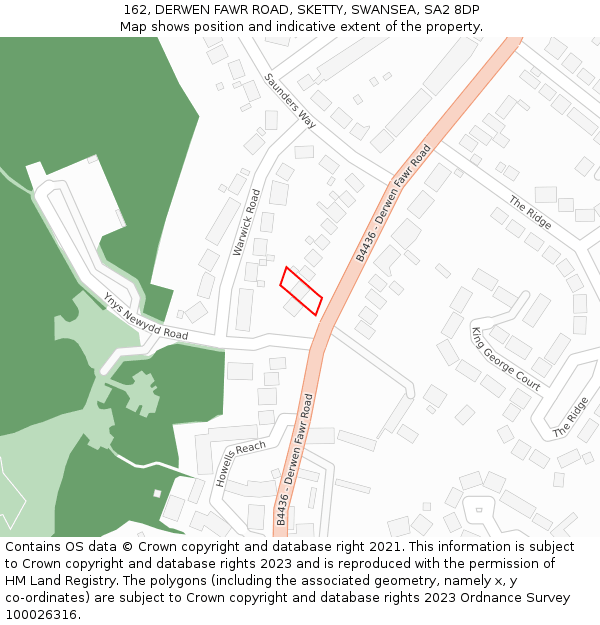 162, DERWEN FAWR ROAD, SKETTY, SWANSEA, SA2 8DP: Location map and indicative extent of plot