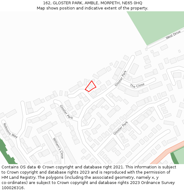 162, GLOSTER PARK, AMBLE, MORPETH, NE65 0HQ: Location map and indicative extent of plot