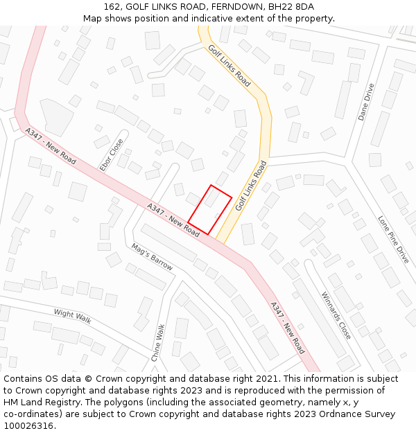 162, GOLF LINKS ROAD, FERNDOWN, BH22 8DA: Location map and indicative extent of plot