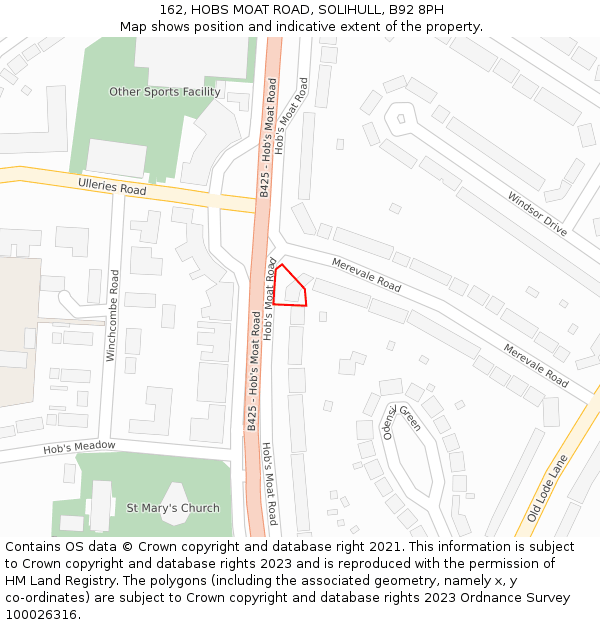 162, HOBS MOAT ROAD, SOLIHULL, B92 8PH: Location map and indicative extent of plot