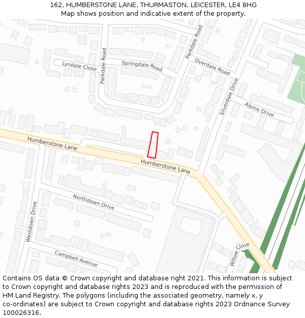 162, HUMBERSTONE LANE, THURMASTON, LEICESTER, LE4 8HG: Location map and indicative extent of plot