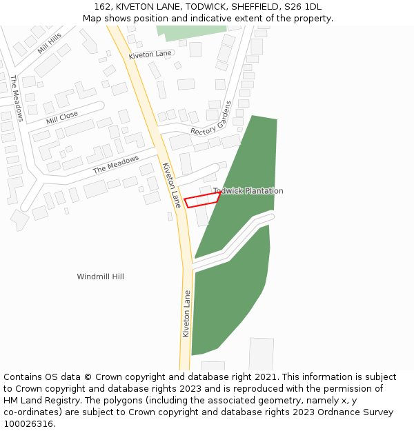 162, KIVETON LANE, TODWICK, SHEFFIELD, S26 1DL: Location map and indicative extent of plot