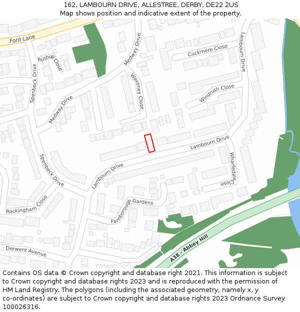 162, LAMBOURN DRIVE, ALLESTREE, DERBY, DE22 2US: Location map and indicative extent of plot