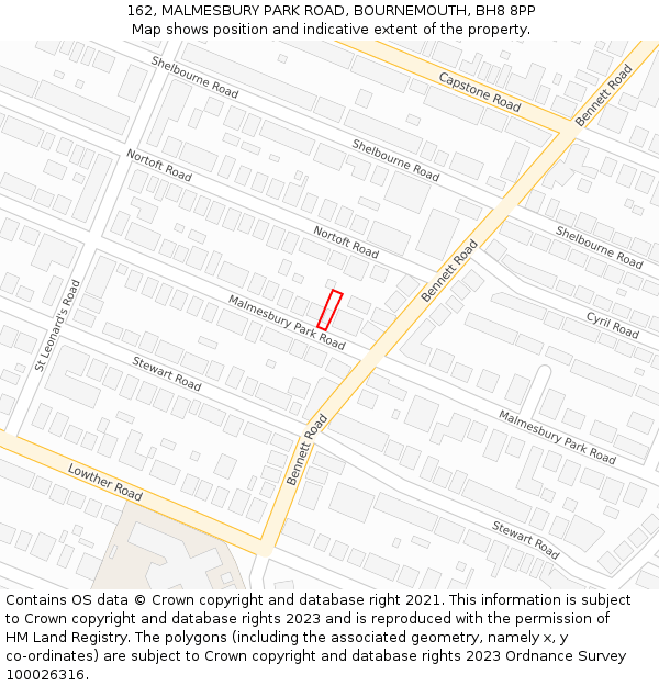 162, MALMESBURY PARK ROAD, BOURNEMOUTH, BH8 8PP: Location map and indicative extent of plot