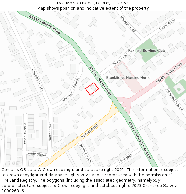 162, MANOR ROAD, DERBY, DE23 6BT: Location map and indicative extent of plot