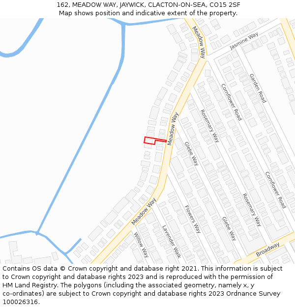 162, MEADOW WAY, JAYWICK, CLACTON-ON-SEA, CO15 2SF: Location map and indicative extent of plot