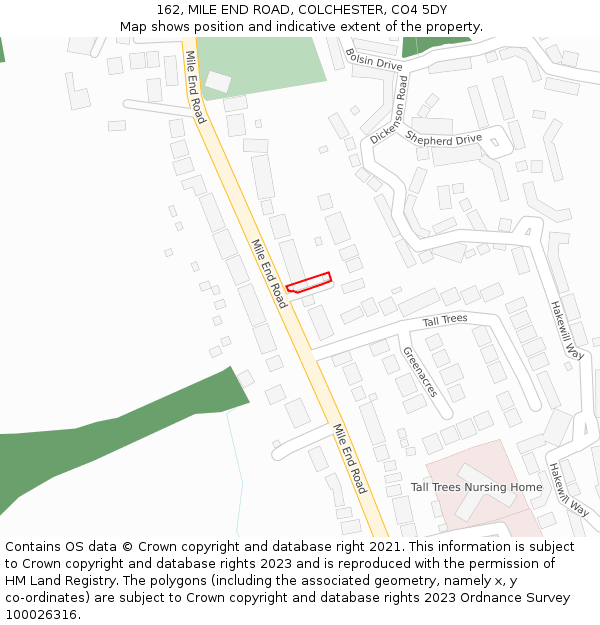 162, MILE END ROAD, COLCHESTER, CO4 5DY: Location map and indicative extent of plot