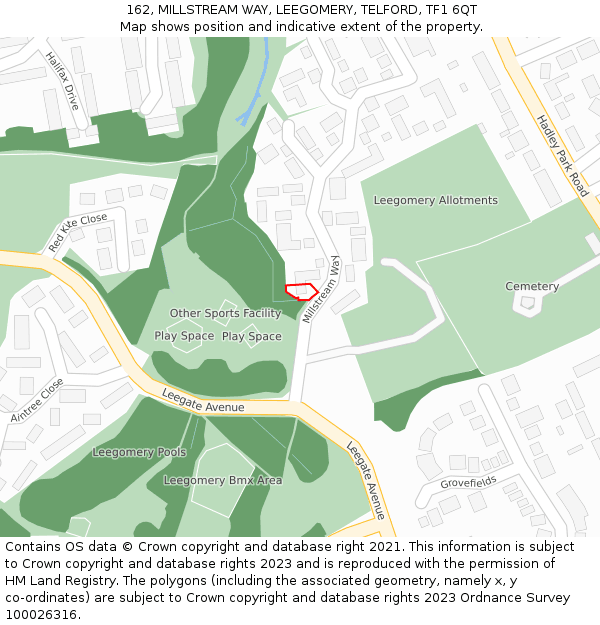 162, MILLSTREAM WAY, LEEGOMERY, TELFORD, TF1 6QT: Location map and indicative extent of plot